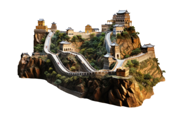 Majestic Castle Perched Atop the Mountain Path on White or PNG Transparent Background.