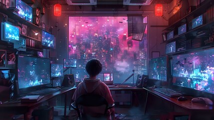 Aesthetic Cybernetic Realm: A Vivid Digital Illustration of Cyberpunk Culture