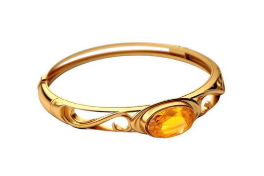 Glimmering Sunset: A Gold Ring Adorned With a Captivating Orange Gem on White or PNG Transparent Background.