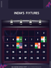 T20 Cricket Match India's Fixtures Calendar Based Poster Design for Advertising.
