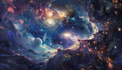 Fototapeta premium A cosmic painter using stars as pigments, creating galaxies on a giant cosmic canvas