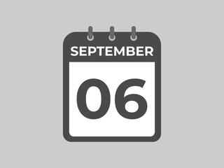 September  6 calendar reminder. 6 September  daily calendar icon template. Calendar 6 September  icon Design template. Vector illustration

