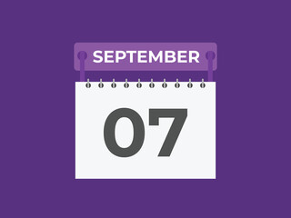 September  7 calendar reminder. 7 September  daily calendar icon template. Calendar 7 September  icon Design template. Vector illustration
