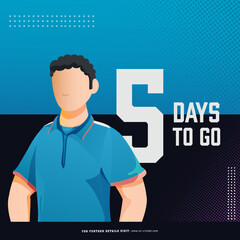 T20 cricket match to start from 5 days left based poster design with India cricketer player character in national jersey.