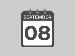 September  8 calendar reminder. 8 September  daily calendar icon template. Calendar 8 September  icon Design template. Vector illustration
