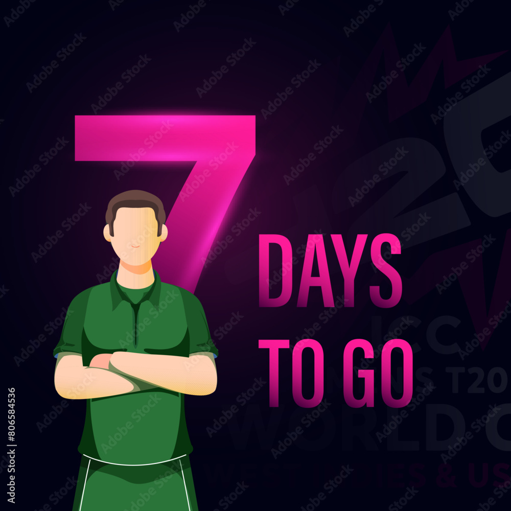 Sticker cricket match to start from 7 days left based poster design with pakistan cricketer player character