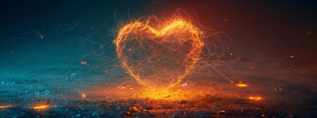 A stylized heart shape composed of thin lines that pulsate with a rhythmic glow, creating a minimalist representation of a heartbeat.