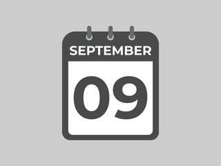 September  9 calendar reminder. 9 September  daily calendar icon template. Calendar 9 September  icon Design template. Vector illustration
