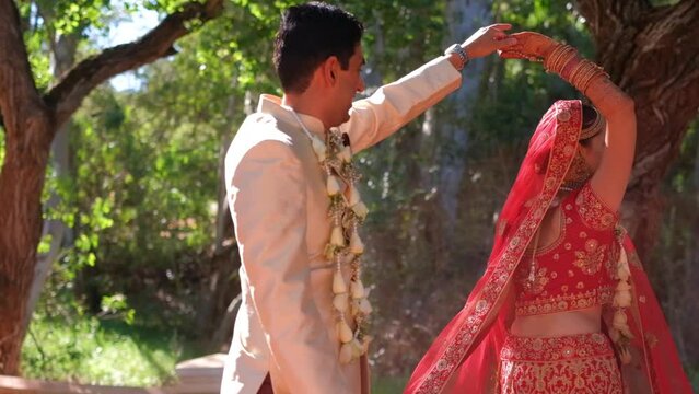 Groom And Bride Dancing During The Wedding Ceremony Outdoors - Slow Motion