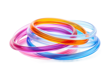Rainbow Dance: A Stack of Vibrant Bracelets on White or PNG Transparent Background.