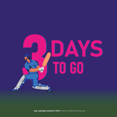 T20 cricket match to start from 3 days left based poster design with Indian batter player character in playing pose.