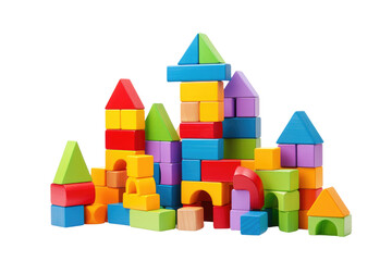 The Rainbow Tower: A Whimsical Stack of Colorful Wooden Blocks on White or PNG Transparent Background.