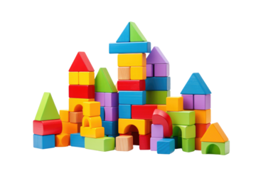 The Rainbow Tower: A Whimsical Stack of Colorful Wooden Blocks on White or PNG Transparent Background.