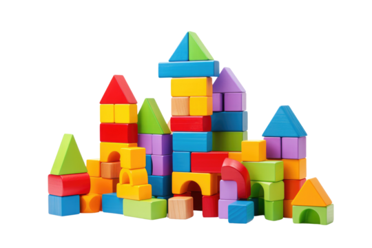 The Rainbow Tower: A Whimsical Stack of Colorful Wooden Blocks on White or PNG Transparent Background.
