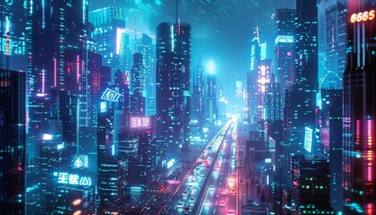 A futuristic smart city where selfdriving cars navigate seamlessly through neonlit skyscrapers