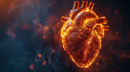 A stylized heart shape composed of thin lines that pulsate with a rhythmic glow, creating a minimalist representation of a heartbeat.