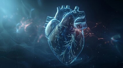 A stylized heart shape composed of thin lines that pulsate with a rhythmic glow, creating a minimalist representation of a heartbeat.