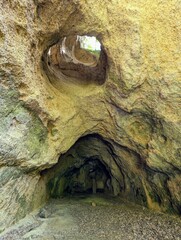 Cave entrance at Stari Grad in old historic city Krapina, Croatia, Hrvatsko zagorje, nature...