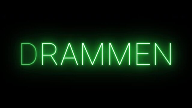 Flickering neon green glowing drammen text animated on black background
