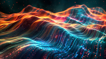 Fototapeta premium A blue and red wave of light with a lot of dots. The blue and red colors are very bright and the dots are very small