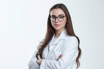 Young pretty woman, Data Scientist photo on white isolated background