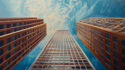 Fototapeta premium Design a sleek and modern skyscraper in a minimalist oil painting aesthetic