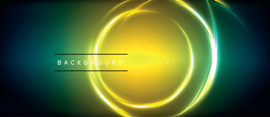 glowing neon circles on a dark blue background . High quality