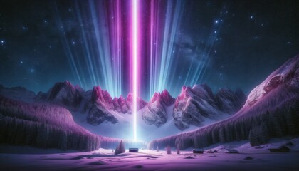 Obraz premium Northern Lights over Snowy Mountains