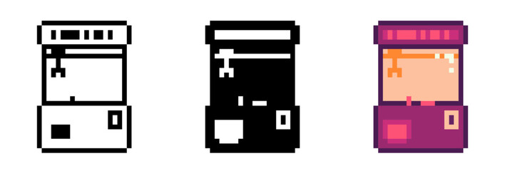 Pink Catcher Crane Game, Pixel Art Style Icon Set