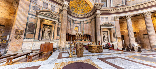 Details from interior of Pantheon, the oldest well preserved temple in Rome, Italy