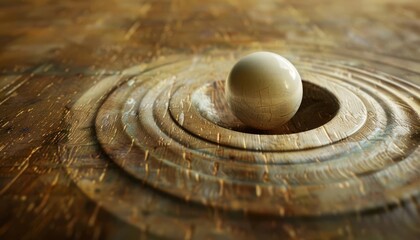Naklejka premium A single sphere resting in a circular indentation on a wooden surface, symbolizing simplicity