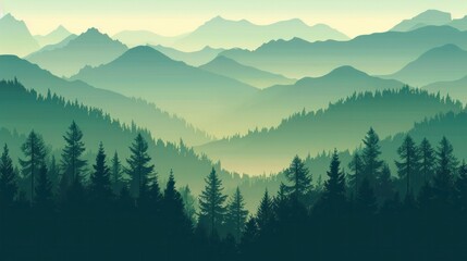 Fototapeta premium landscape nature forest mountain adventure travel illustration