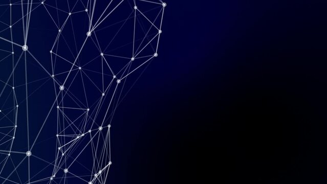 Abstract plexus pattern, white dots and lines network on gradient blue background, wireframe, motion graphic, on dark background
