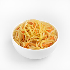 Chinese Stir Fried Shreded Potatoes on a white background, isolate