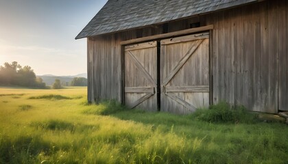 Fototapeta na wymiar a rustic barn door in a grassy meadow upscaled (5)