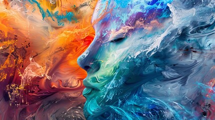 Obraz premium An abstract depiction of an artist who paints directly with emotions, each color representing a different feeling