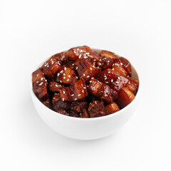 Hong Shao Rou, Chinese red braised pork belly, on a white background, isolate