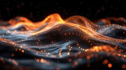 Abstract texture wave of glowing particles 3d rendering