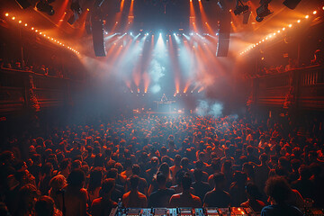 crowd of people dancing at concert	