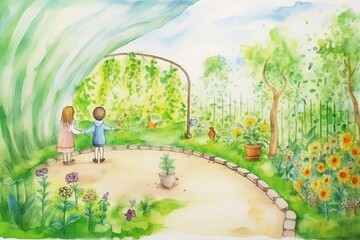 childrens garden, children playing in a specially designed garden