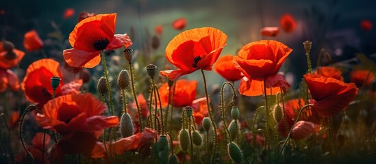 Flower poppy flowering on background poppies flowers.