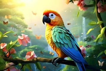 Obraz premium cute parrot in nature scene