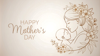Mothers Day background with mom hugging baby and beautiful floral design