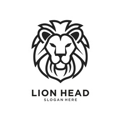 lion head line art logo design vector illustration