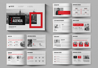 Landscape Conference Agenda Layout With Red Color