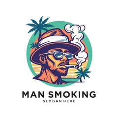 enjoy beach with people smoke logo design vector illustration