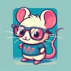 Charming Mouse in Specs: Trendy Synthwave Cartoon Illustration with a Playful Pastel Post-Impressionism Palette for Whimsical T-Shirt Design. Generative AI