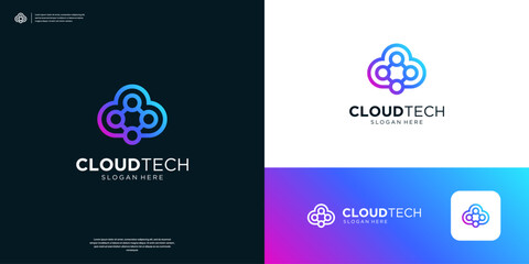 Geometric cloud connect logo design technology.