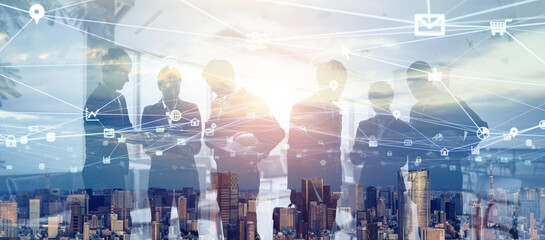 Group of multinational businesspeople and communication network concept. Wide angle visual for...