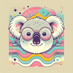 Whimsical Koala in Synthwave Style: A Playful Post-Impressionism Vector Illustration with Pastel Palette for Trendy T-Shirt Design. Generative AI